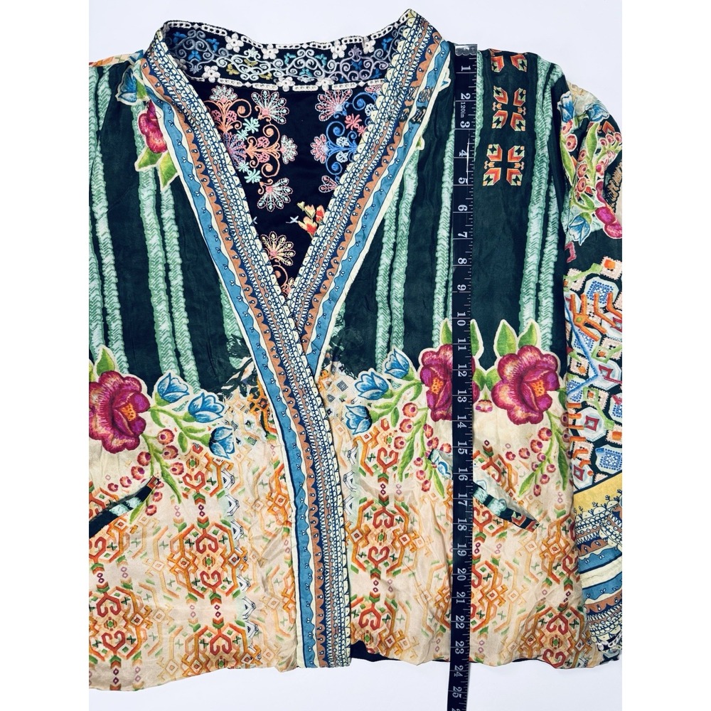 Johnny Was Reversible Silk Kimono Jacket XL Black Colorful Embroidered Floral - Picture 13 of 16